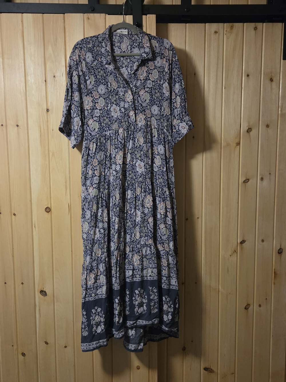 NATURAL LIFE Navy Floral Tiered Midi Dress with Cream Blooms
